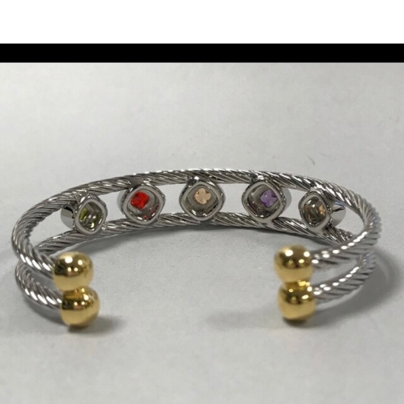 Multi Colored Crystal Twisted Steel Cuff,Boutique -NWT - Picture 4 of 9